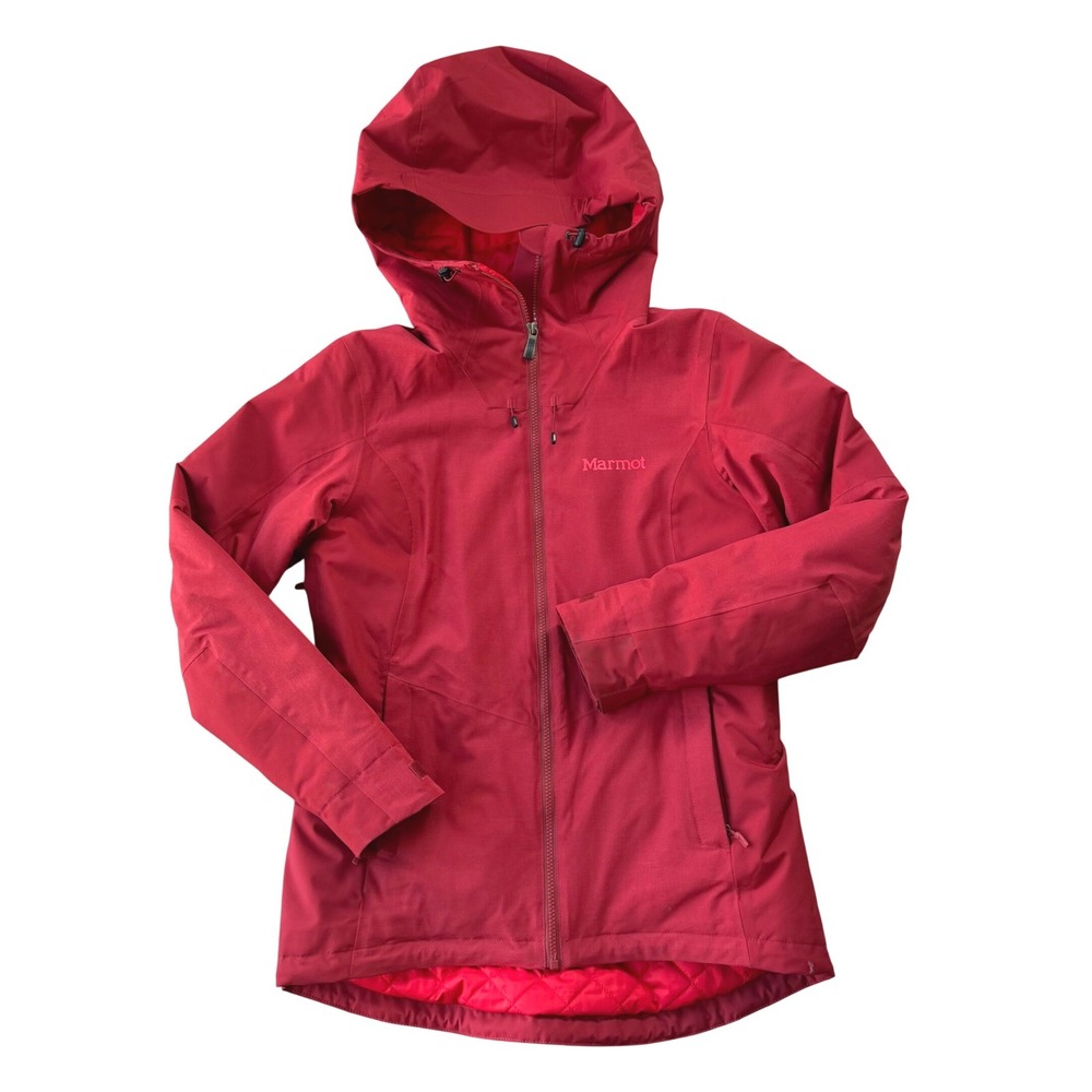 Marmot Women's Red Insulated Hooded Ski Jacket with Powder Skirt Size Medium